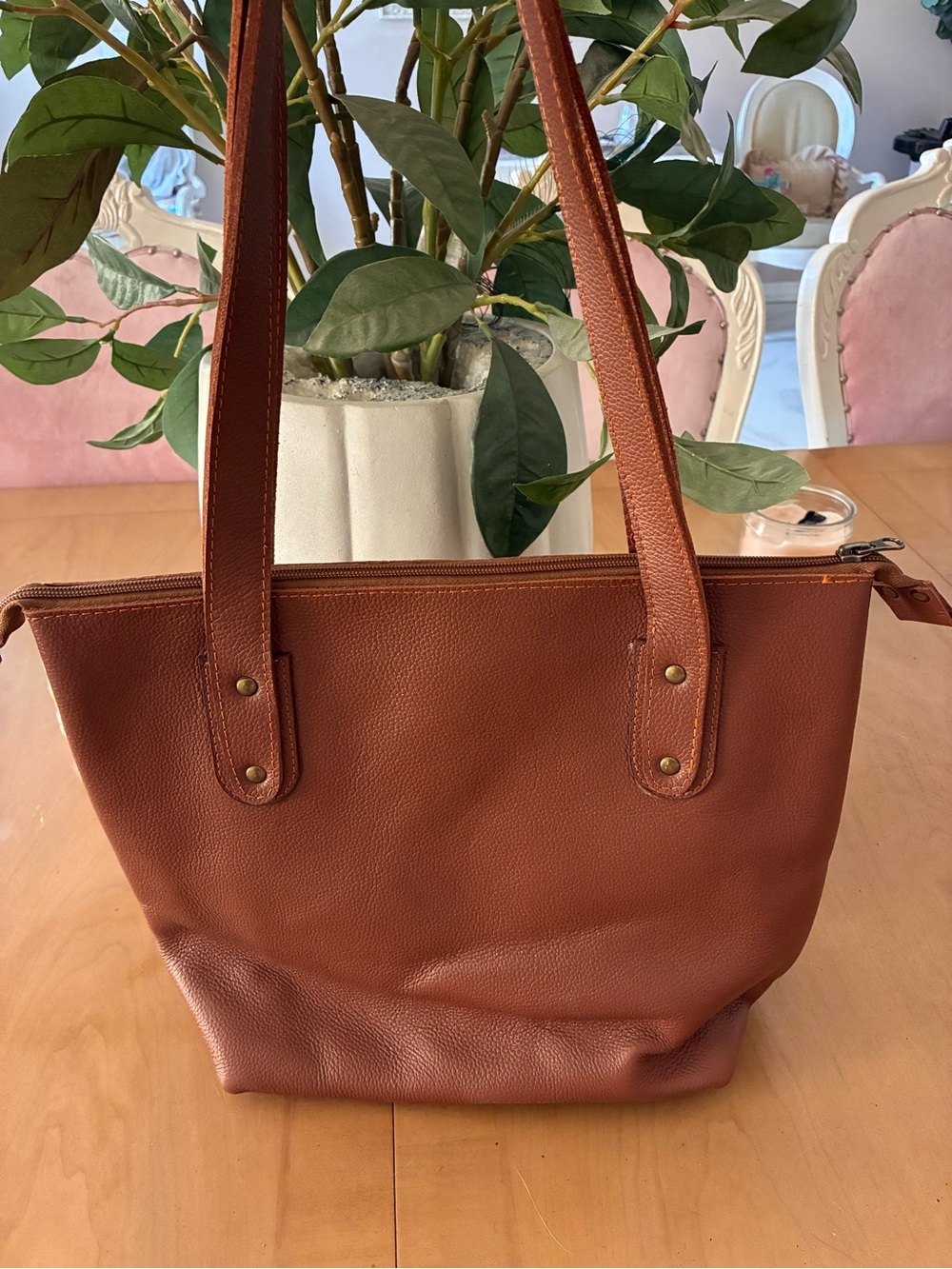 Everyday Structured Tote in Cognac Brown